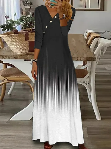 

Ombre Loose Casual V Neck Dress, Black-white, Dresses