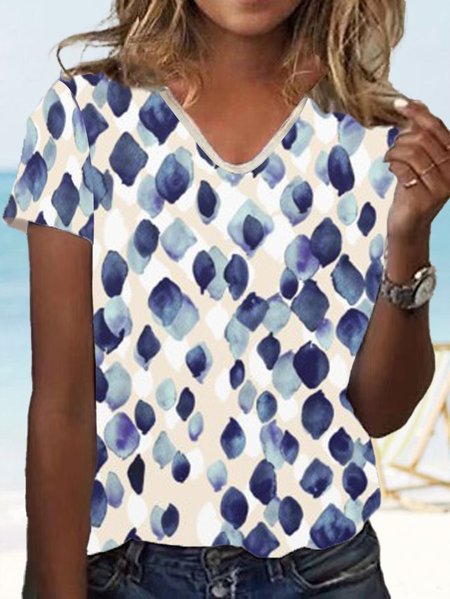 

Geometric V Neck Casual Top, Multicolor, Tops
