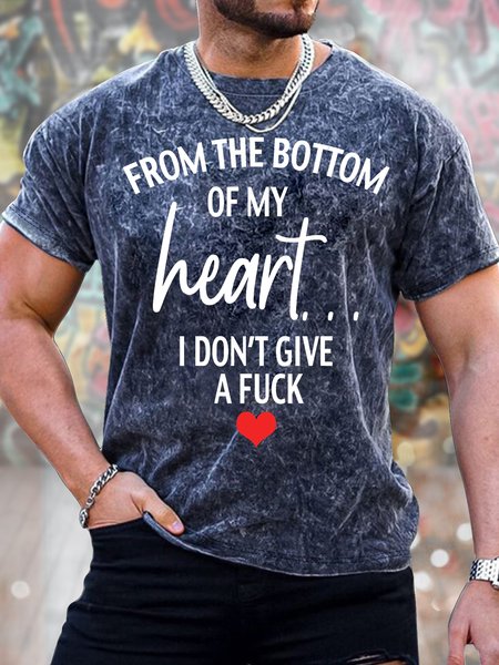 

Men's From The Bottom Of My Heart I Don't Give A F Funny Graphic Print Valentine's Day Gift Couples Casual Crew Neck Text Letters T-Shirt, Dark blue, T-shirts