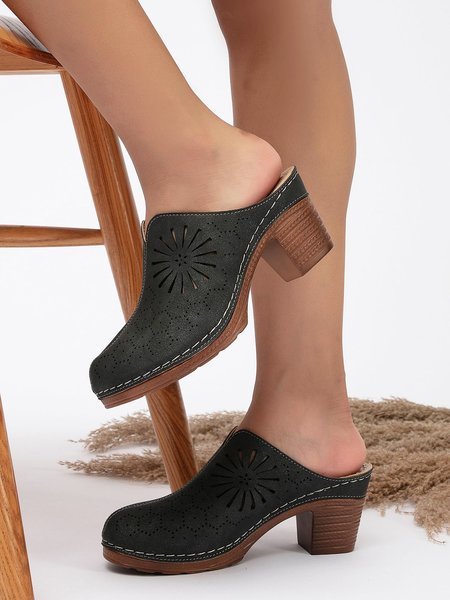 

Vintage Plus Size Hollow out Chunky Heel Mules, Black, Sandals