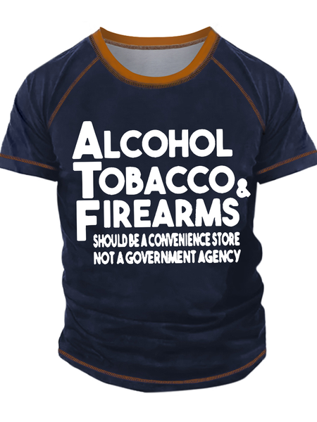 

Men's Alcohol Tobacco And Should Be A Convenience Store Funny Graphic Print Text Letters Regular Fit Casual Crew Neck T-Shirt, Dark blue, T-shirts
