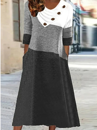 

Loose Casual Colorblock Crew Neck Dress, Multicolor, Dresses