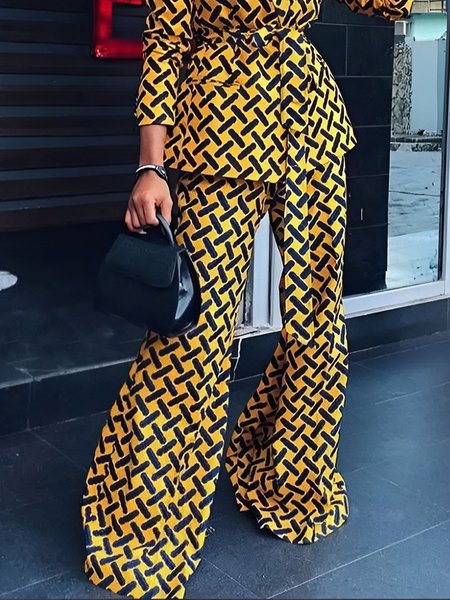 

Urban Geometric Regular Fit Fashion Pants, Yellow, Pants