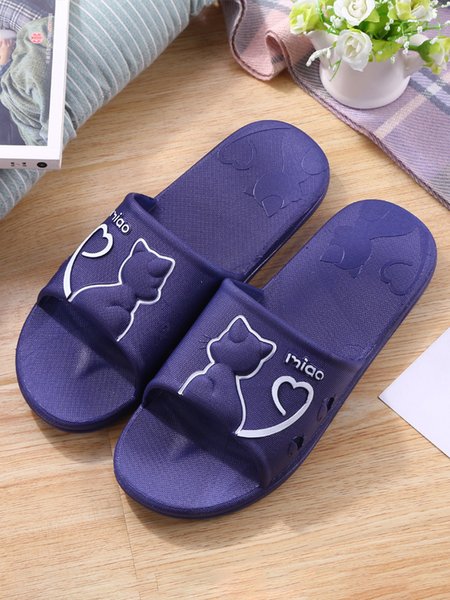 

Valentine's Day Cartoon Cat Casual Bathroom Slippers, Deep blue, Slippers