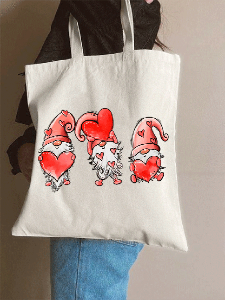 

Valentine's Day Gnomes Casual Letters Shopping Tote, Beige, Bags