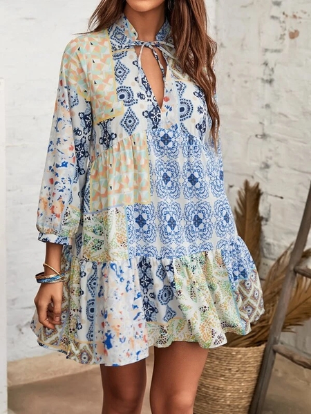 

Floral Regular Fit Boho Cotton-Blend Dress, Multicolor, Dresses