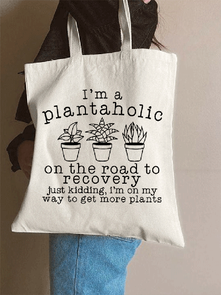 

Plantaholic Gardener Plant Lover Valentine's Day Shopping Tote, Beige, Bags