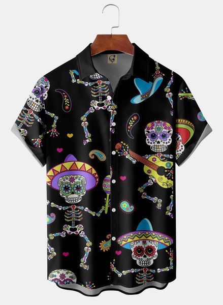 

Cinco de Mayo Chest Pocket Short Sleeve Casual Shirt, Black, Men Shirts