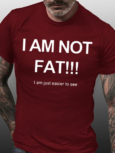 

Men's Funny I'm Not Fat Casual Letters Crew Neck T-Shirt, Red, T-shirts