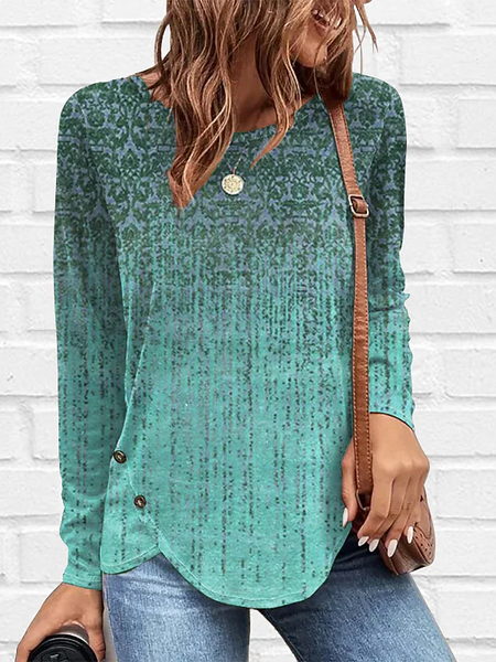 

Ethnic Loose Crew Neck Casual T-Shirt, Cyan, T-Shirts