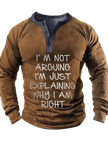 

Men's I Am Arguing I Am Just Explaining Why I Am Right Funny Graphic Printing Half Turtleneck Casual Regular Fit Top, Khaki, Long Sleeves
