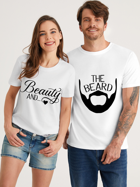 

Men's The Beard Matching Funny Couple Cotton Casual Text Letters T-Shirt, White, T-shirts