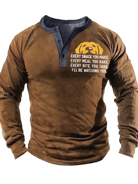 

Men's Every Snack You Make I Will Be Watching You Funny Graphic Printing Casual Regular Fit Half Turtleneck Text Letters Top, Khaki, Long Sleeves