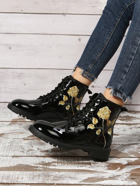 

Valentine's Gold Rose Graphic Booties, Black, Boots