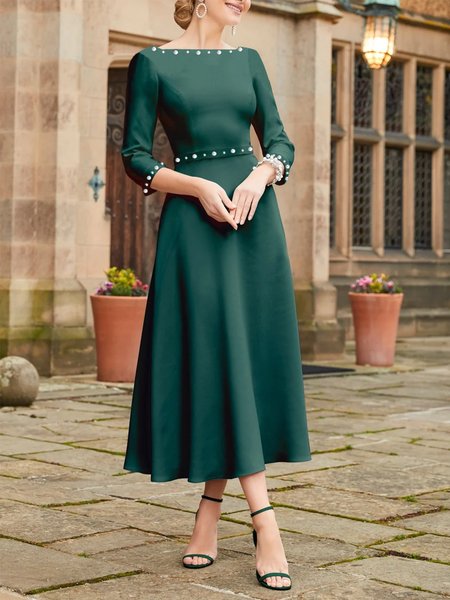 

Elegant Plain Boat Neck Regular Fit Maxi Party Dress, Green, Maxi Dresses