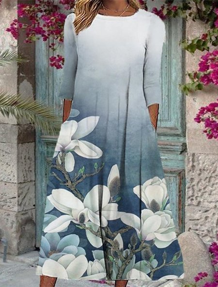 

Regular Fit Crew Neck Casual Floral Dress, Multicolor, Dresses