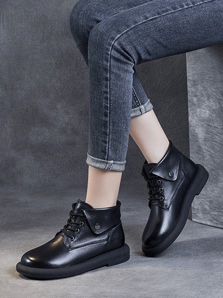 

Lapel Vintage Soft Comfort Booties, Black, Boots