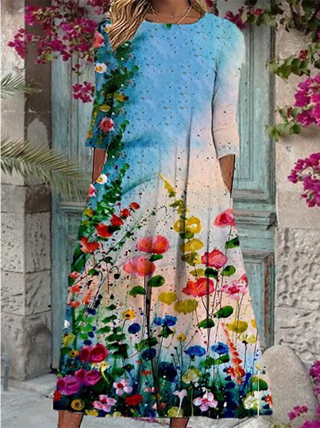 

Crew Neck Floral Casual Dress, Multicolor, Dresses