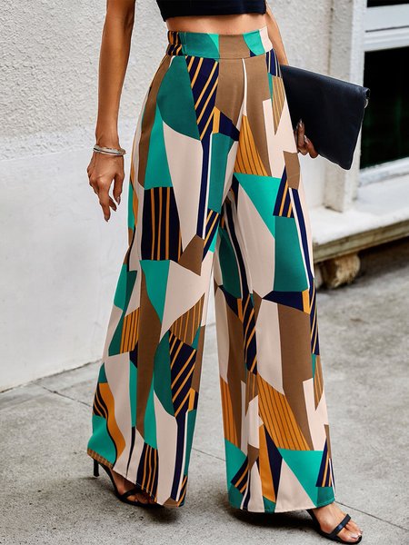 

High Waist Geo Print Wide Leg Pants, Multicolor, Pants