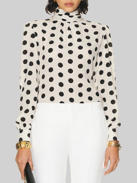 

Long sleeve Polka Dots Turtleneck Elegant Blouse, Off white, Blouses and Shirts