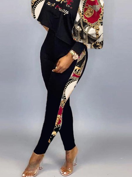 

Casual Tight Abstract Casual Pants, Black, Pants