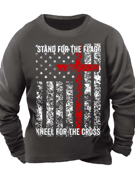 

Men’s Stand For The Flag Kneel For The Cross Text Letters Crew Neck Casual Regular Fit Sweatshirt, Deep gray, Hoodies&Sweatshirts