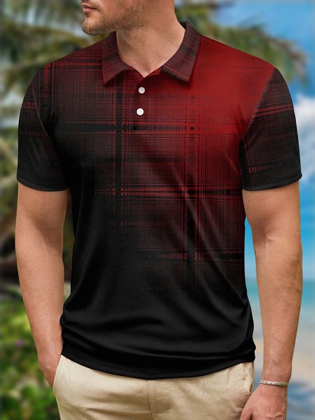 

Gradient Abstract Geometric Button Short Sleeve Polo Shirt, Red, Polo Shirts