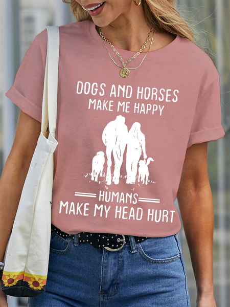 

Women's Horse's Lover Gift Dogs And Horses Make Me Happy Humans Make My Head Hurt Casual T-Shirt, Pink, T-shirts