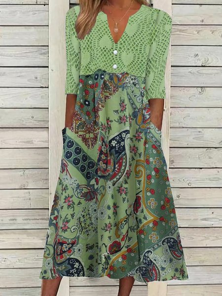 

Ethnic Regular Fit V Neck Ethnic Dress, Green, Dresses