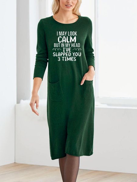 

Casual Text Letters Loose Dress, Green, Dresses