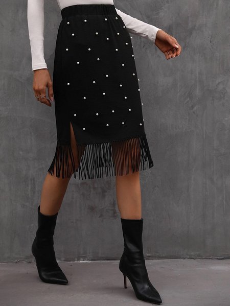 

Regular Fit Plain Elegant Skirt, Black, Skirts