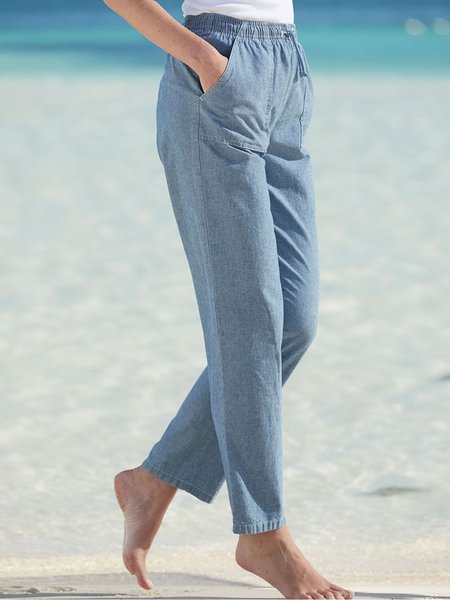 

Loose Plain Casual Casual Pants, Blue, Pants