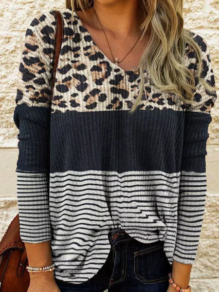 

V Neck Color Block Casual Loose Top, Multicolor, Tops