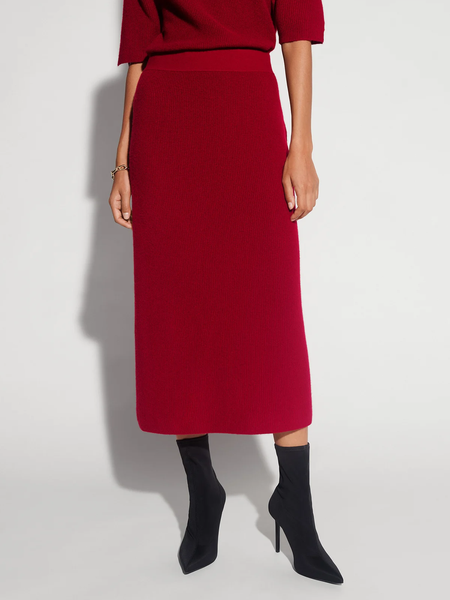 

High Elasticity Urban Regular Fit Plain Long Skirt, Red, Knitwear