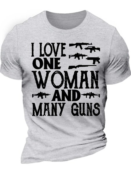 

Men’s I Love One Woman And Many Guns Casual Text Letters Regular Fit T-Shirt, Light gray, T-shirts