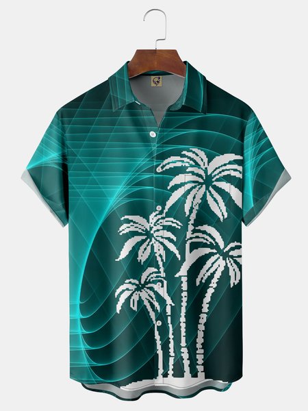 

Coconut Tree Chest Pocket Short Sleeve Hawaiian Shirt, Green, Men Shirts