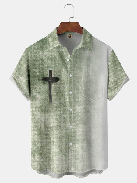

Cross Chest Pocket Short Sleeve Casual Shirt, Green, Men Shirts