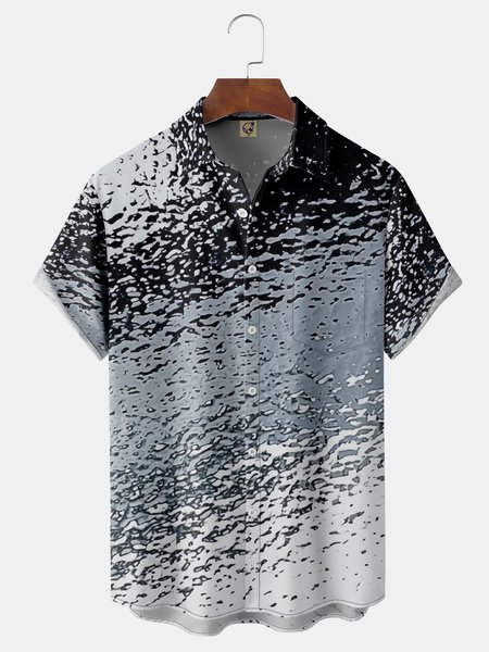 

Glass Pattern Chest Pocket Short Sleeve Casual Shirt, Gray, Men Shirts