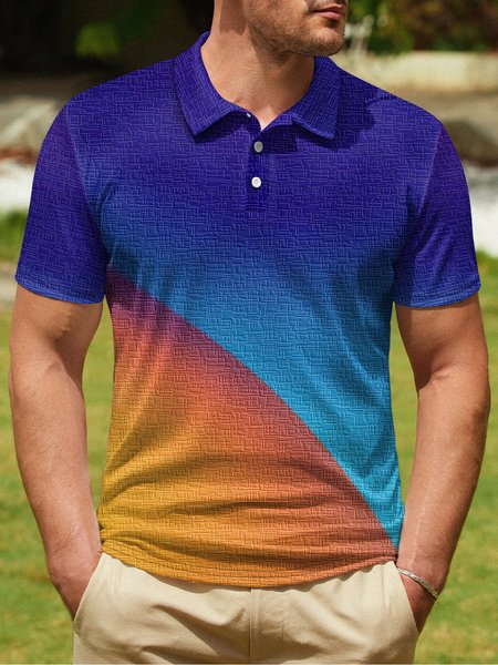 Ombre Abstract Geometric Button Short Sleeve Golf Polo Shirt, Sky blue, Polo Shirts