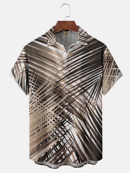 

Palm Tree Chest Pocket Short Sleeve Aloha Shirt, Brown, Men Shirts