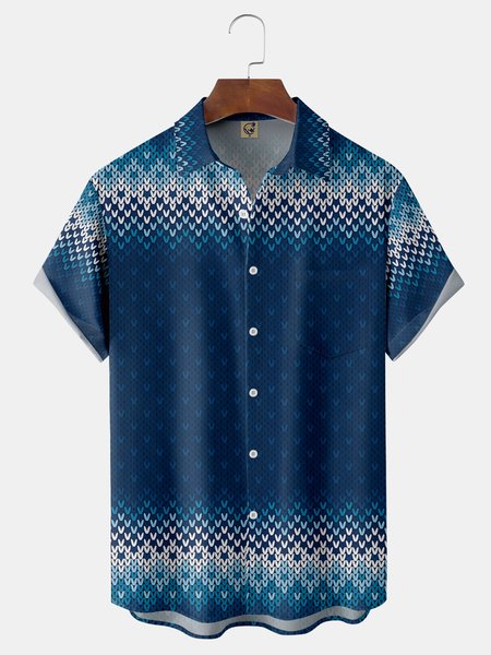 

Textured Chest Pocket Short Sleeve Casual Shirt, Blue, Men Shirts