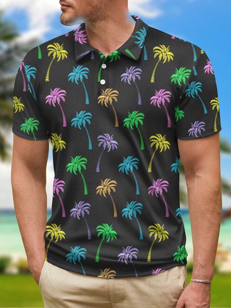 

Hawaiian Coconut Tree Button Short Sleeve Golf Polo Shirt, Black, Polo Shirts