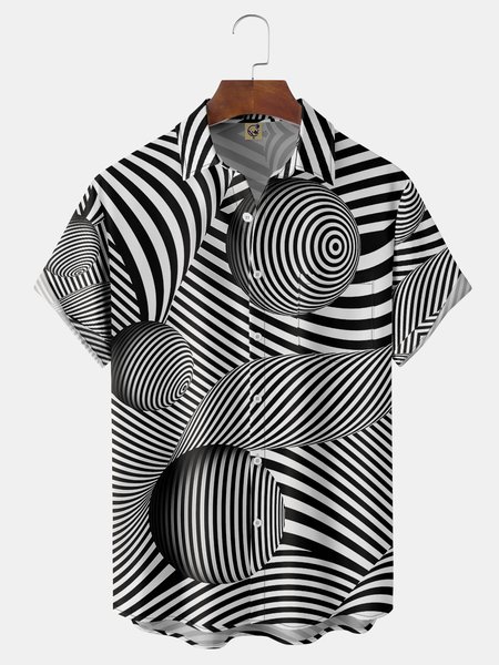 

3D Geometry Chest Pocket Short Sleeve Casual Shirt, White, Men Shirts