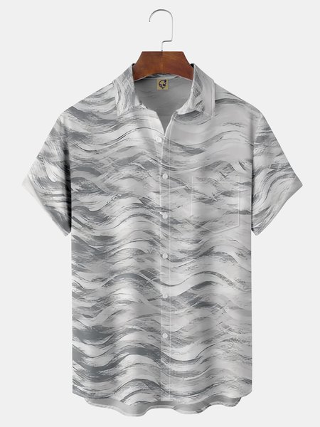 

Ripple Chest Pocket Short Sleeve Casual Shirt, Gray, Men Shirts