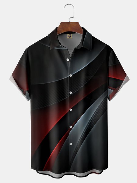 

3D Lines Chest Pocket Short Sleeve Casual Shirt, Black, Men Shirts