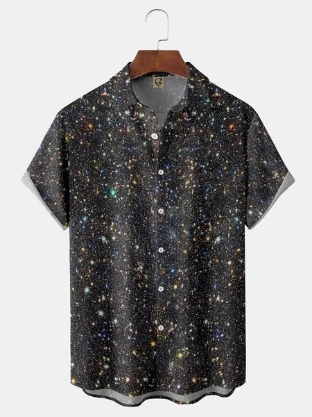 

Funky Flash Chest Pocket Short Sleeve Casual Shirt, Black, Men Shirts