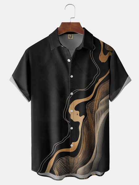 

Art Stripe Chest Pocket Short Sleeve Shirt, Black, Men Shirts
