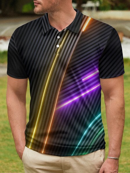 

Ombre Abstract Line Button Short Sleeve Polo Shirt, Black, Polo Shirts