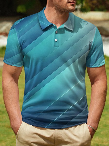 

Ombre Abstract Geometric Button Short Sleeve Polo Shirt, Light blue, Polo Shirts