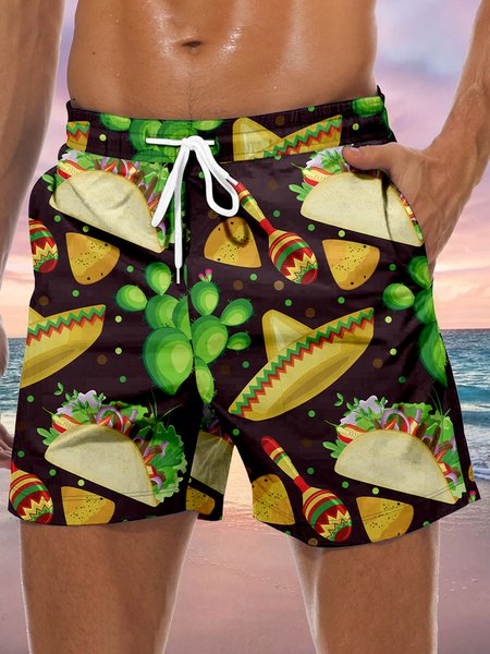 

Cinco De Mayo Drawstring Beach Shorts, Black, Men's shorts